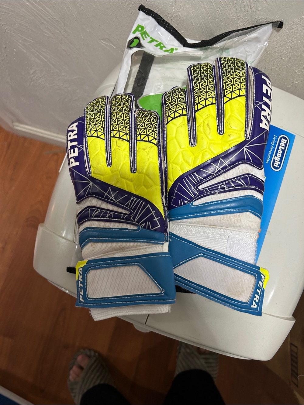 Petra Goalkeeper Gloves in Neon Yellow, Purple & Blue